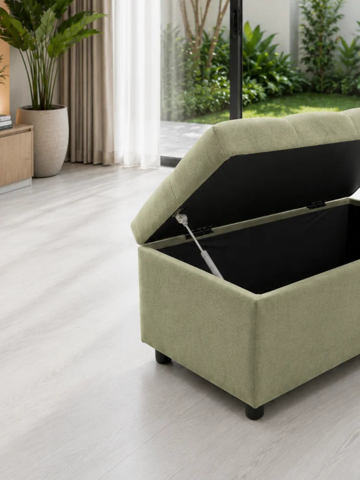 Modern Green Fabric Storage Ottoman
