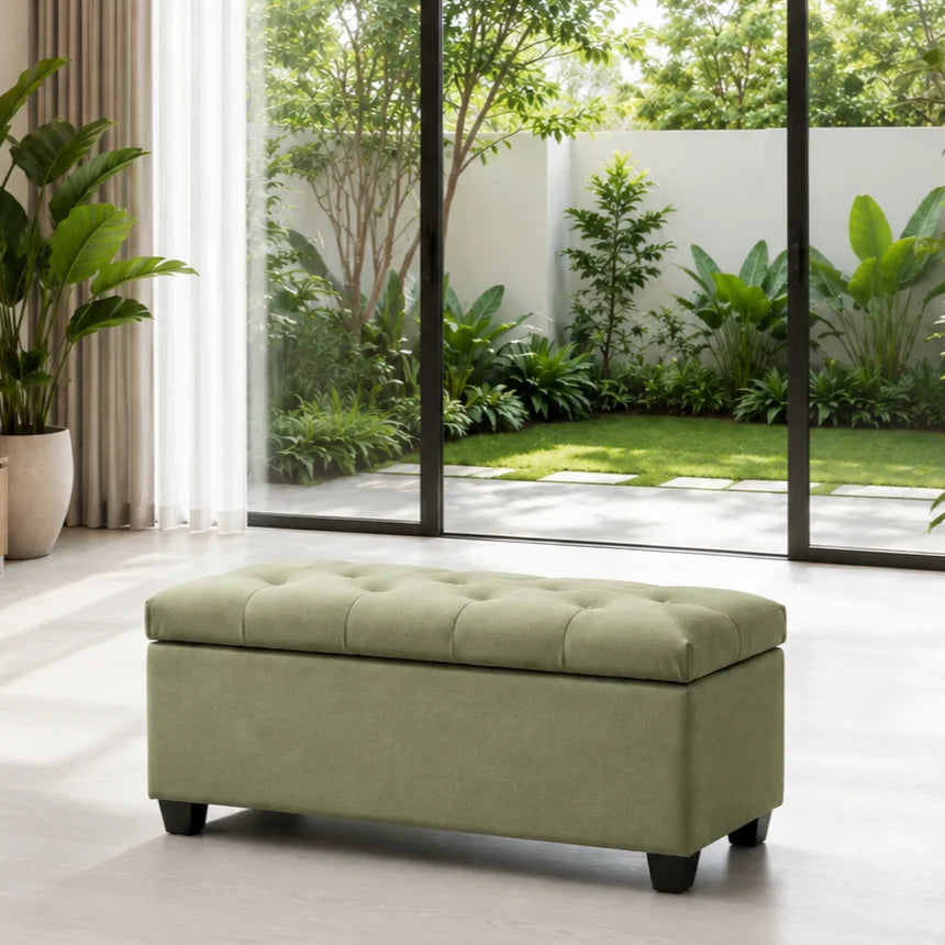 Modern Green Fabric Storage Ottoman