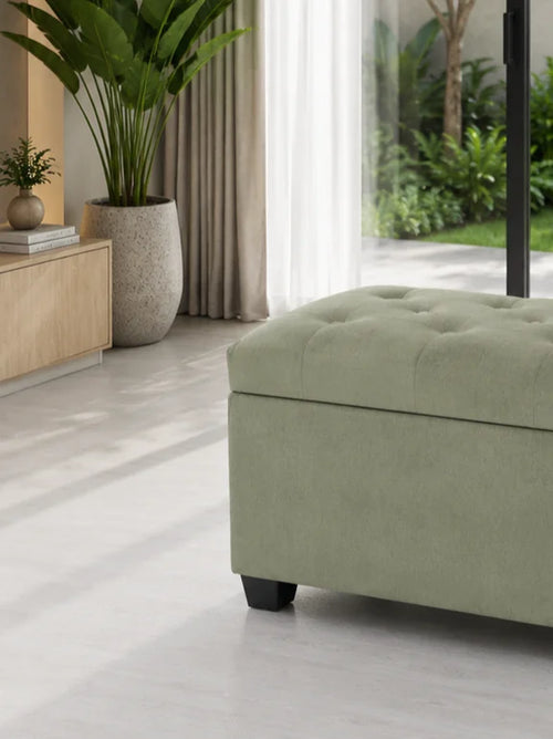 Modern Green Fabric Storage Ottoman