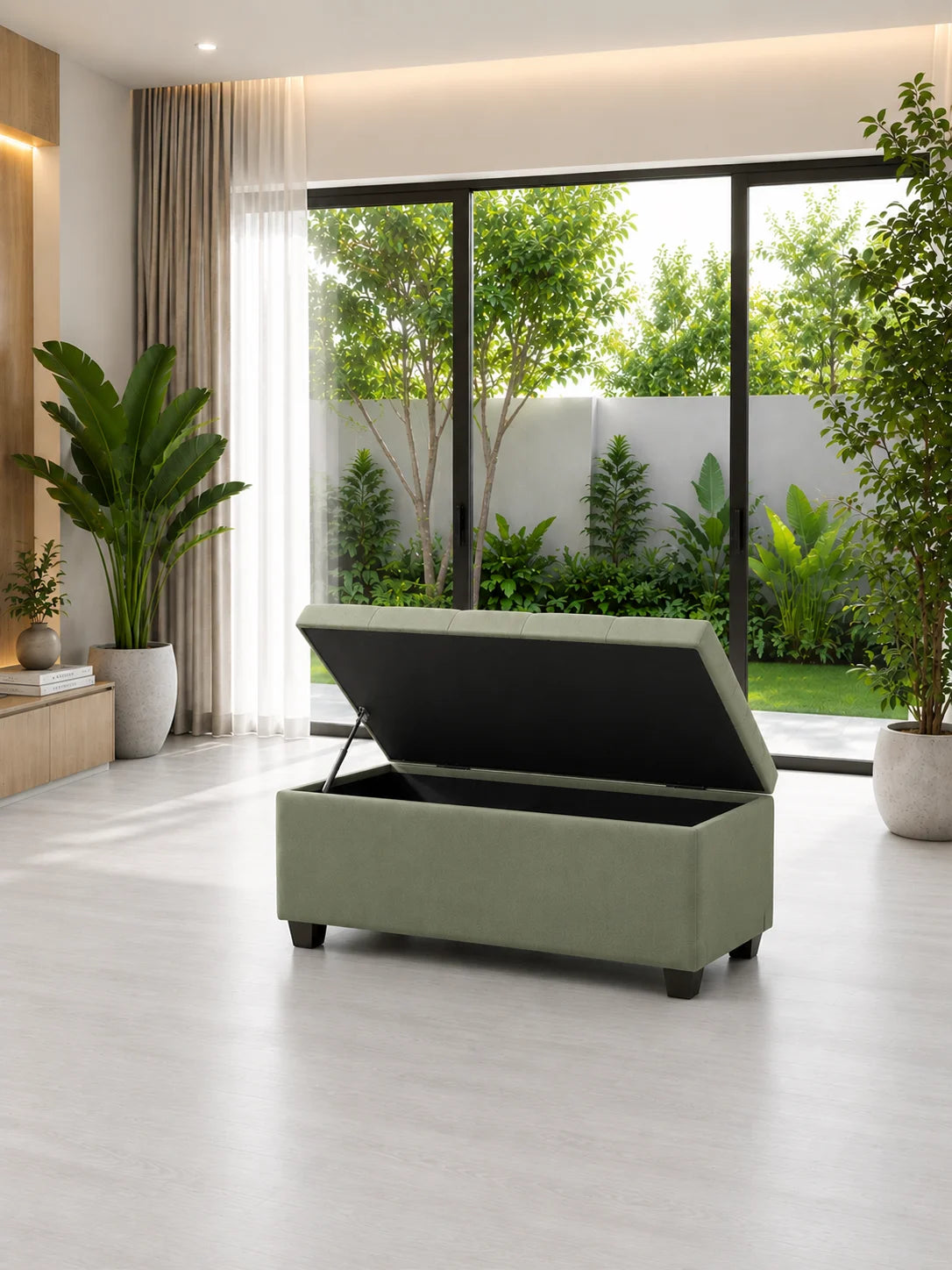 Modern Green Fabric Storage Ottoman